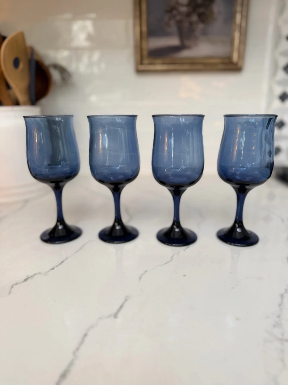 Libbey Blue Stemmed Wine Glasses - Set of 4